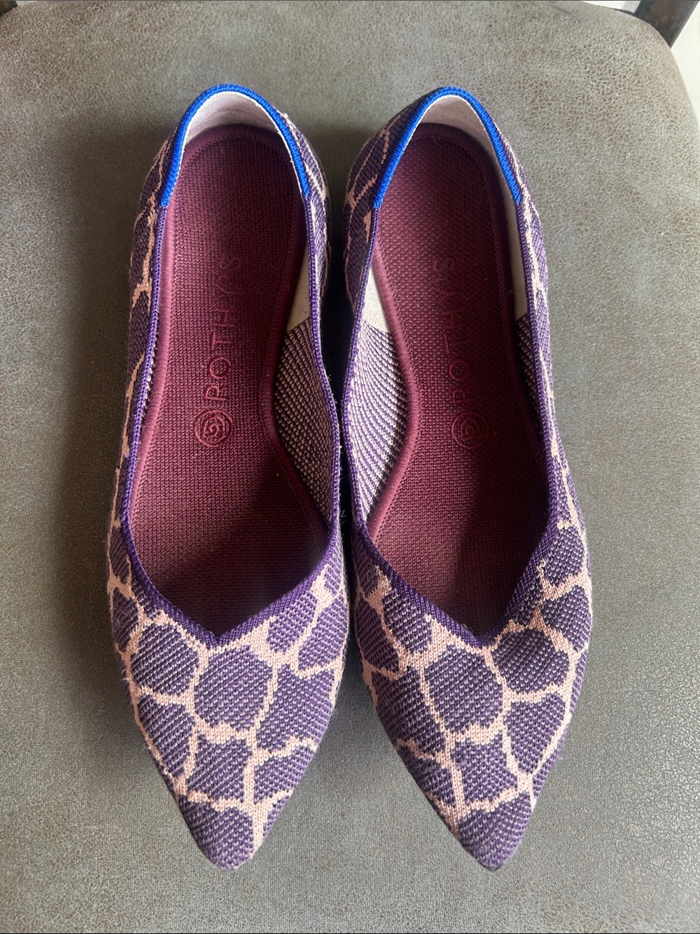 Rothy’s Animal Print Purple Flats Size 10.5